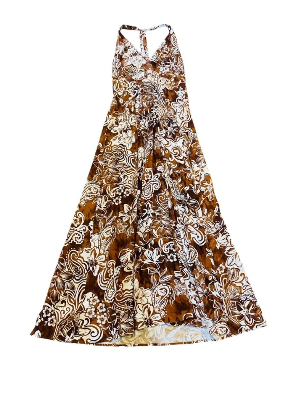 EXPRESS Brown Floral Tropical Halter Maxi Dress Resortwear Vacation - Picture 5 of 8